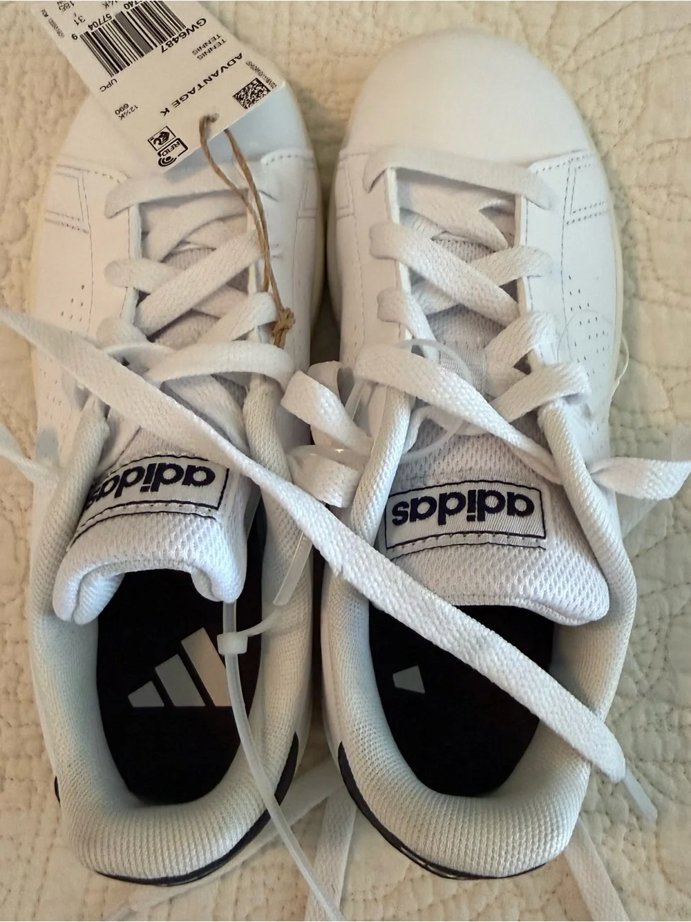 adidas White Low-Top Leather Sneakers with Black Logo, preschool  size 13